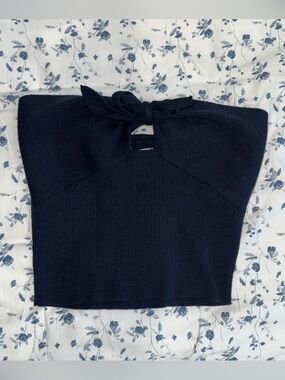 Navy Knit Tie Tube Top - Lottie Moss